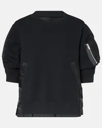 Sacai Top in jersey di misto cotone con twill Nero