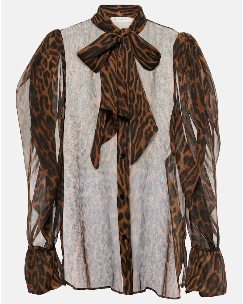 Nina Ricci Camicia in seta con stampa leopardata Marrone