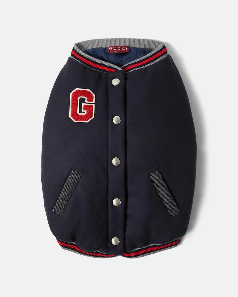 Gucci Cappotto per cani in lana con ricamo Blu