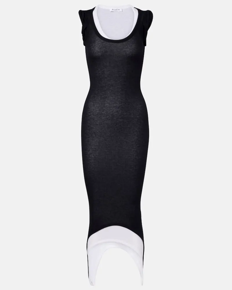 Alaïa AlaÃ¯a Abito midi in maglia a coste Nero
