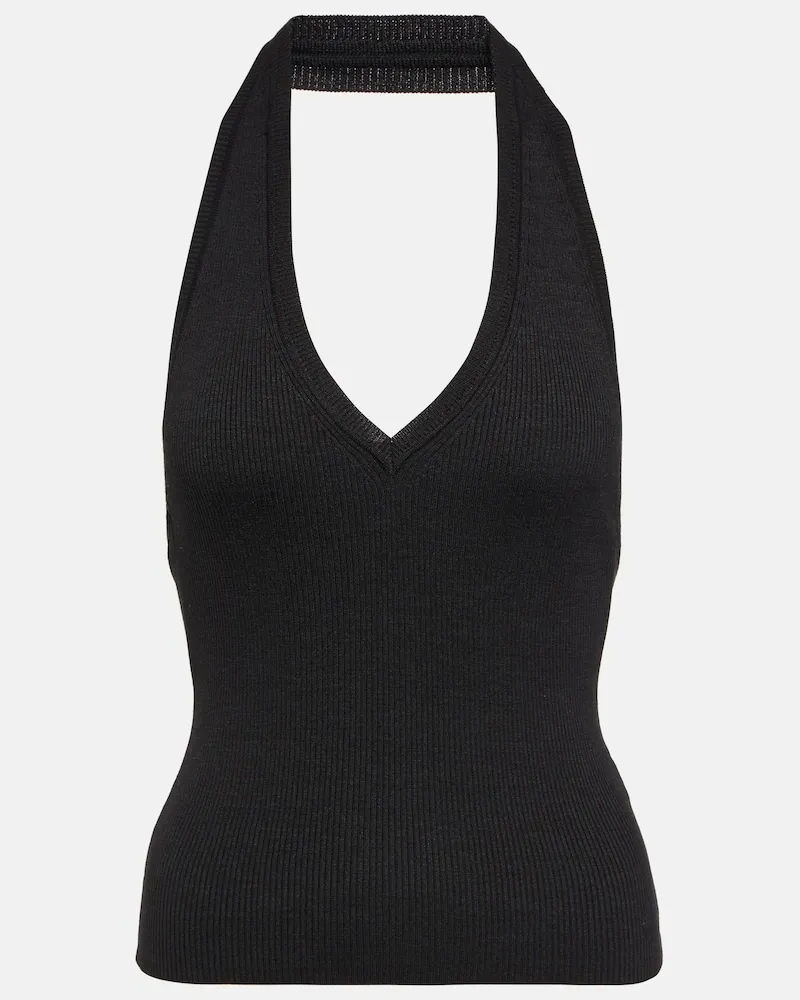 Nili Lotan Top Ivey in maglia di seta a coste Nero