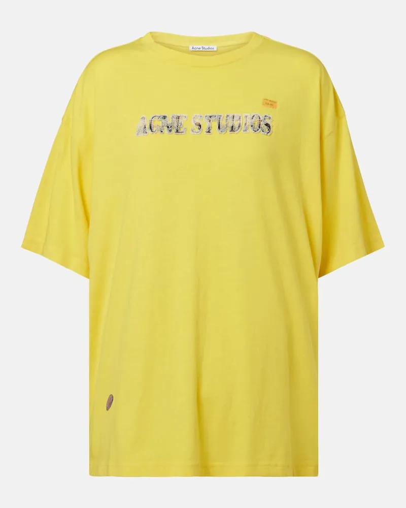 Acne Studios T-shirt in jersey di misto cotone con logo Giallo