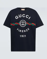 Gucci T-shirt in jersey di cotone con logo Blu