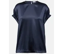 Brunello Cucinelli T-shirt in misto seta Blu