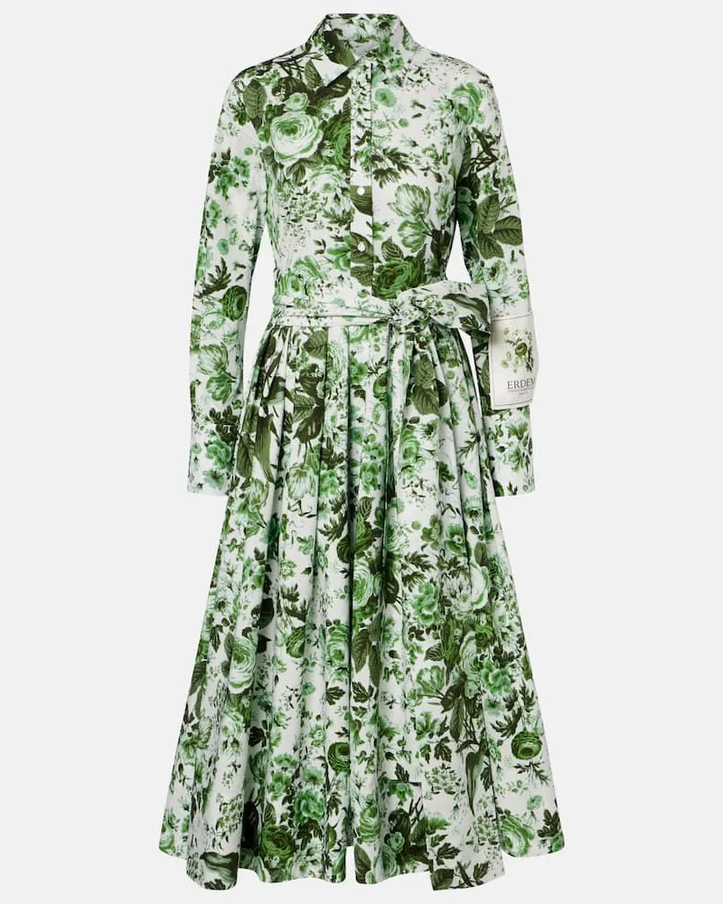 Erdem Abito chemisier in cotone con stampa Verde