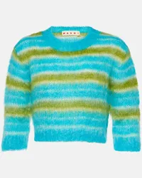 Marni Pullover cropped in misto mohair a righe Blu