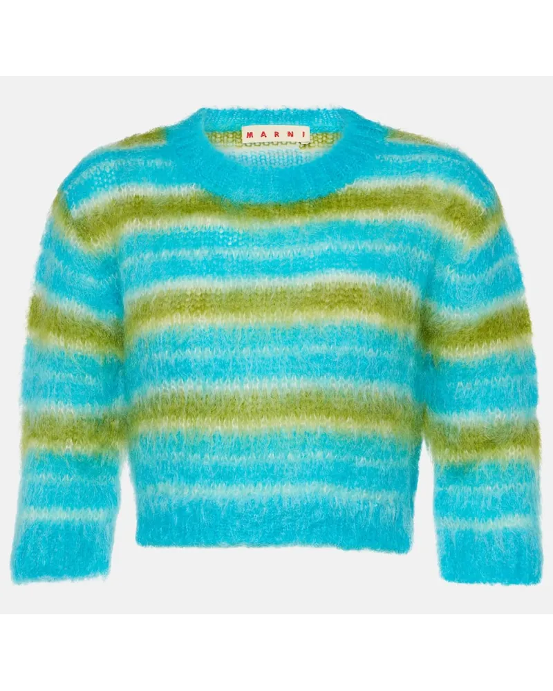 Marni Pullover cropped in misto mohair a righe Blu