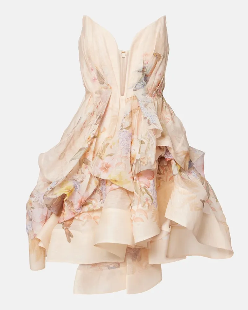 Zimmermann Abito corto Illuminate Draped in lino e seta Multicolore