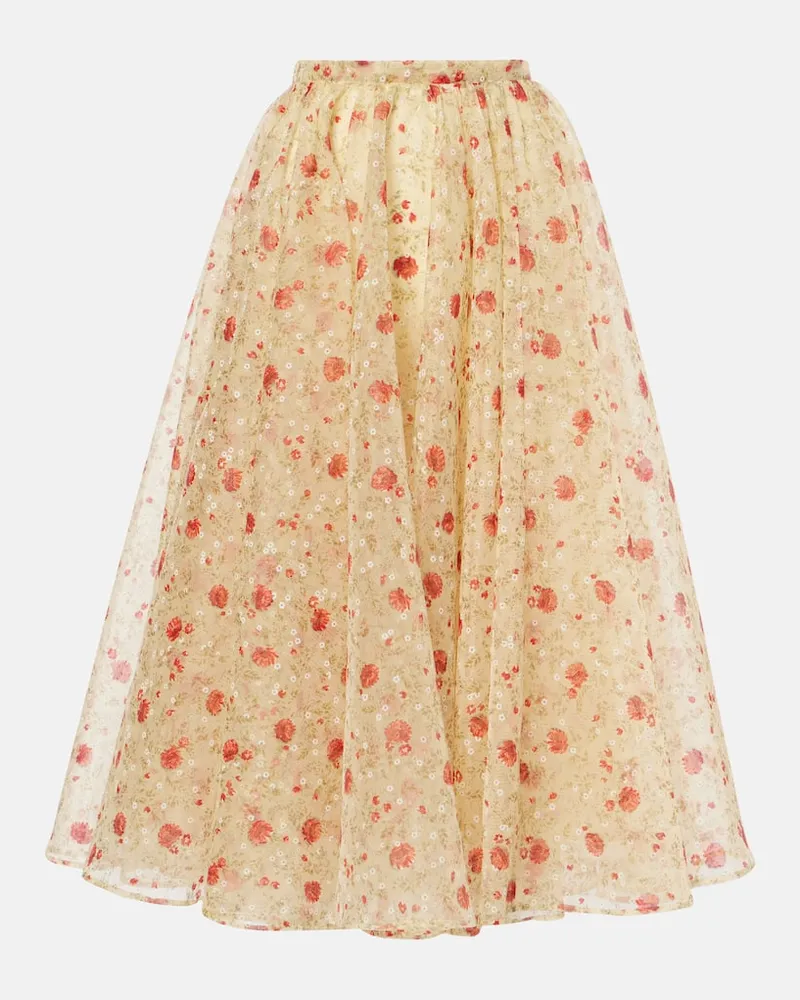 Prada Gonna midi con stampa floreale Rosso