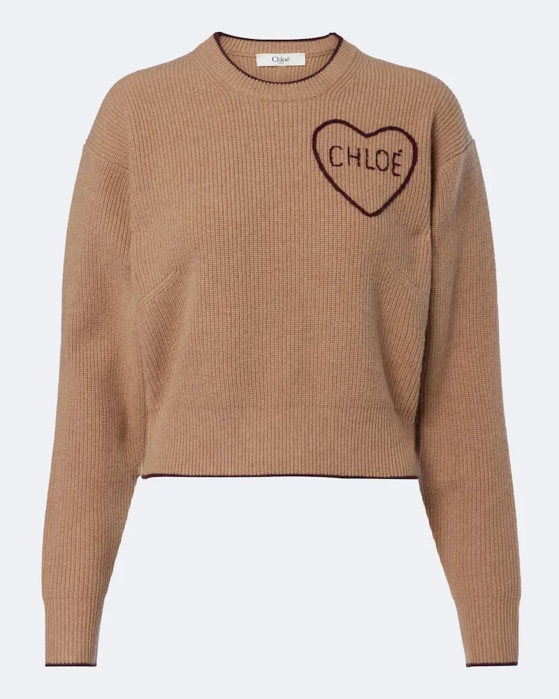 Chloé Chloé Pullover in lana e cashmere con logo Marrone