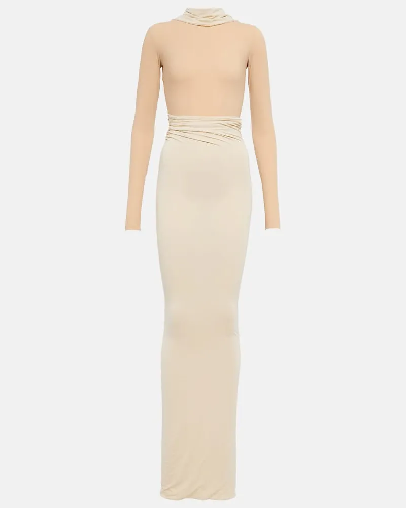 Maison Margiela Abito lungo in jersey decostruito Beige