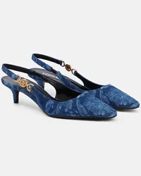 Versace Pumps slingback in denim con logo Blu