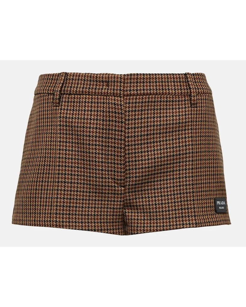 Prada Shorts in lana vergine pied-de-poule Marrone