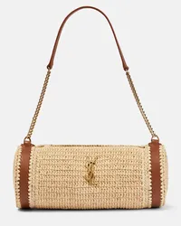 Saint Laurent Borsa a spalla Cassandre Small in rafia Beige