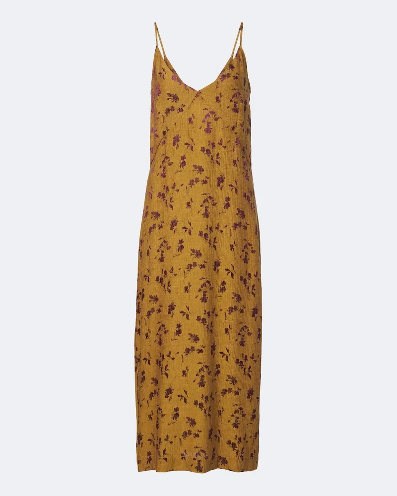 Dries van Noten Abito sottoveste in raso jacquard floreale Giallo