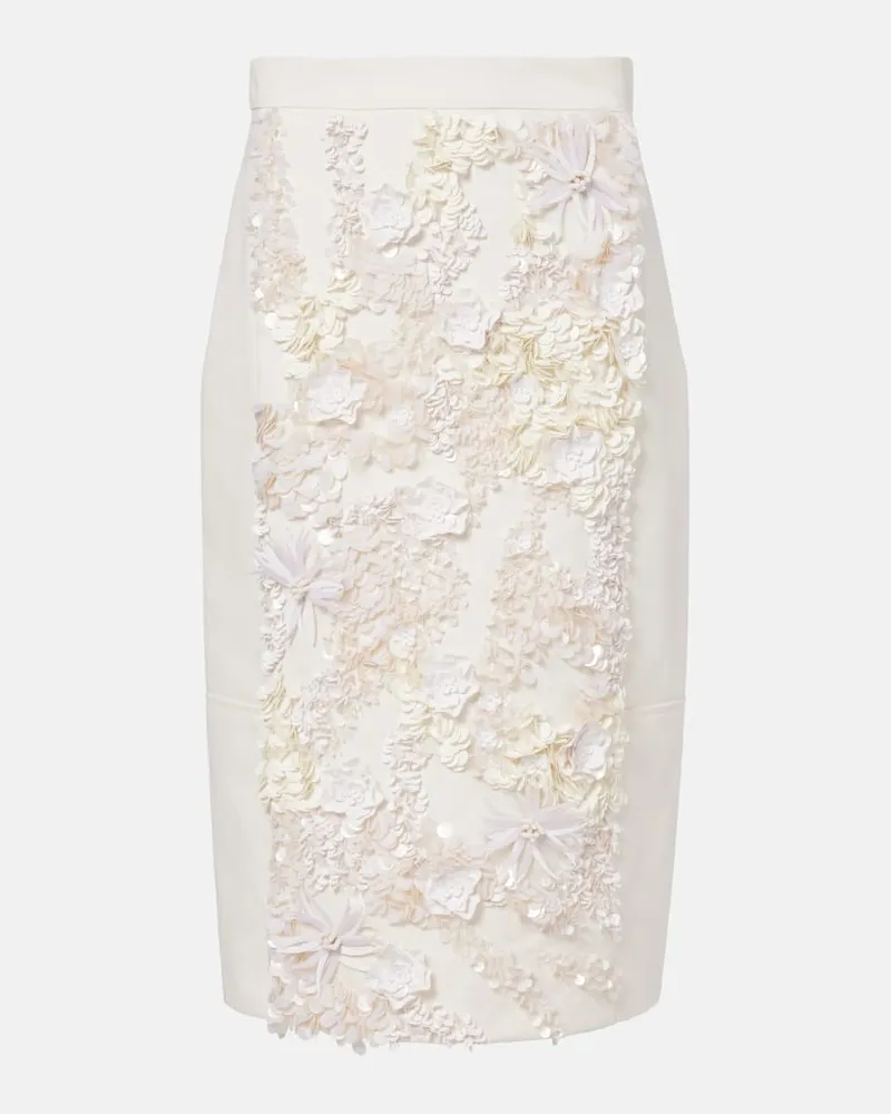 PLAN C Gonna midi in drill di cotone con paillettes Bianco