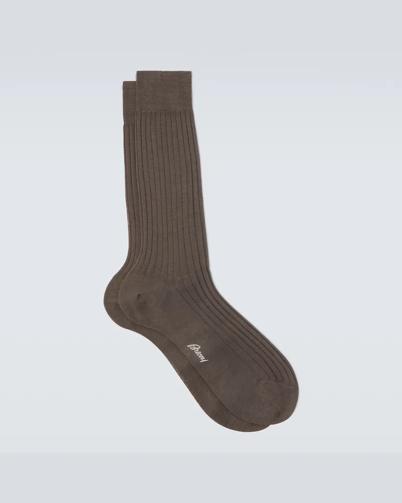Brioni Calzini in cotone a coste Beige