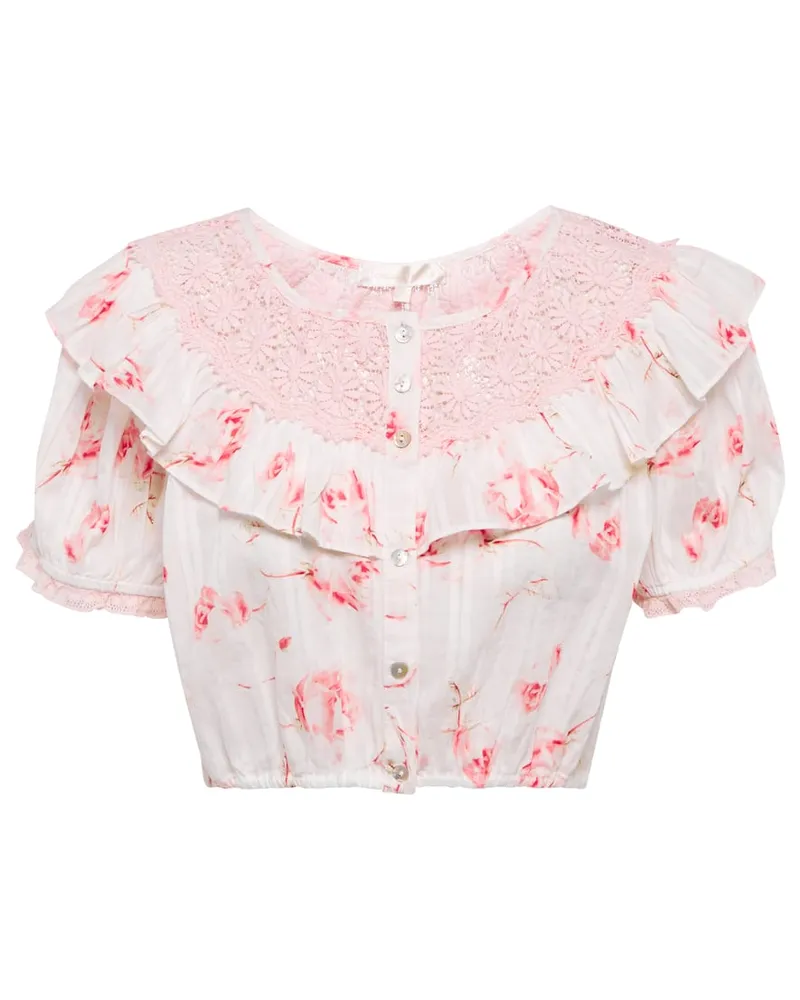 LoveShackFancy Top Elania in cotone con stampa Bianco