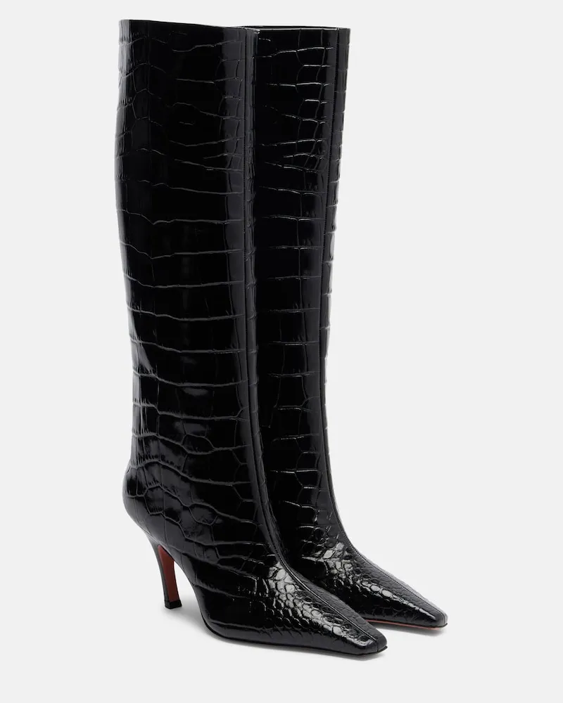 Amina Muaddi Stivali Mona in pelle stampata Nero
