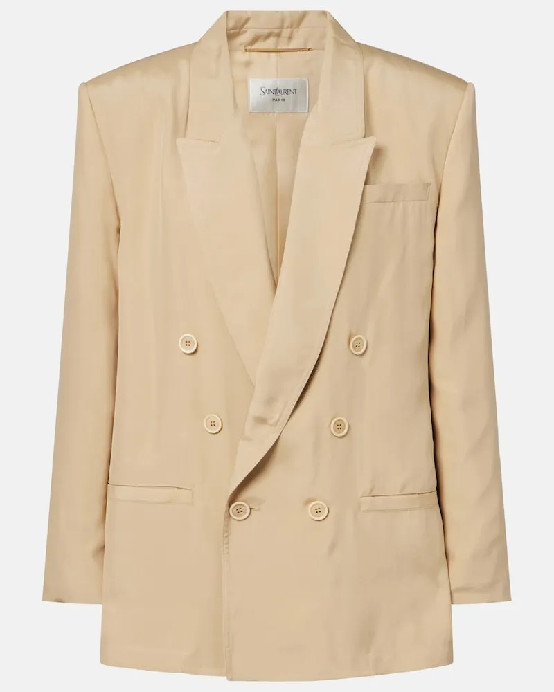 Saint Laurent Blazer doppiopetto in seta Beige