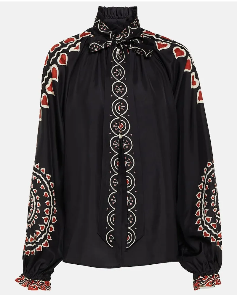 La DoubleJ Blusa Cerere in seta con stampa Nero