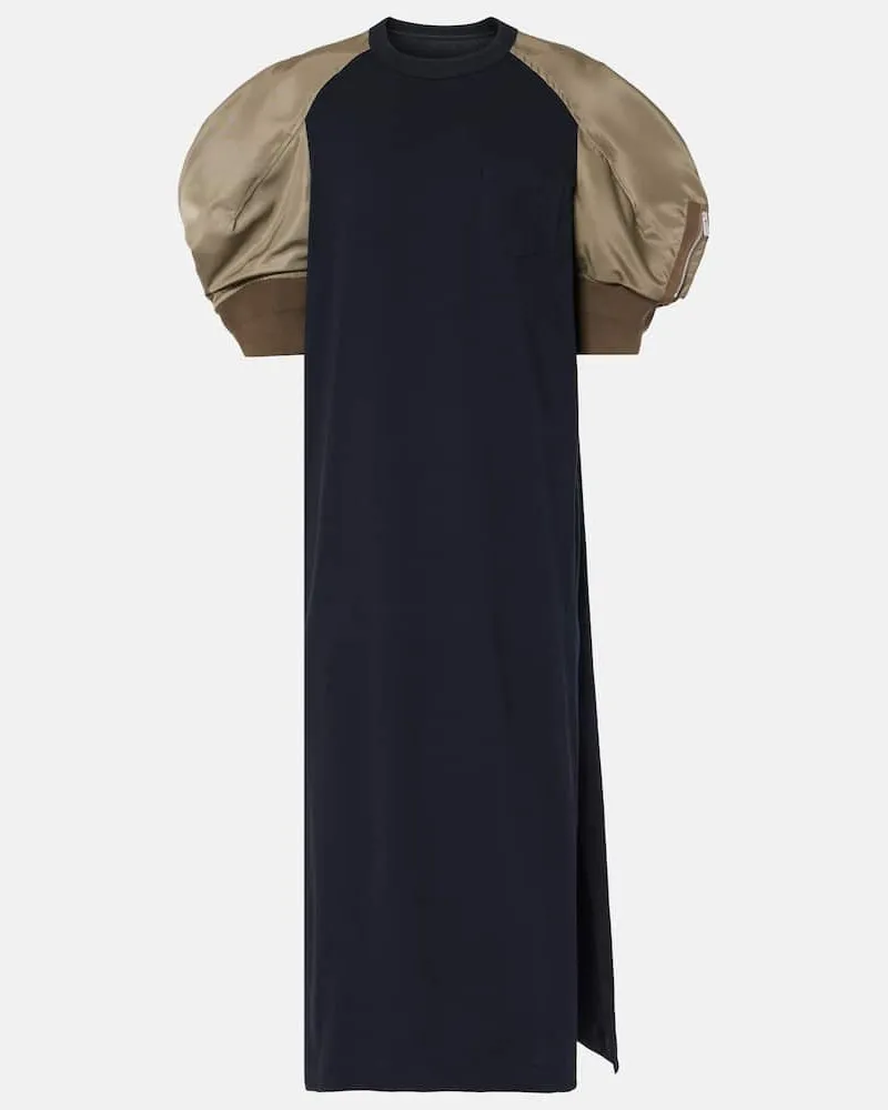 Sacai Abito midi in jersey di cotone Blu