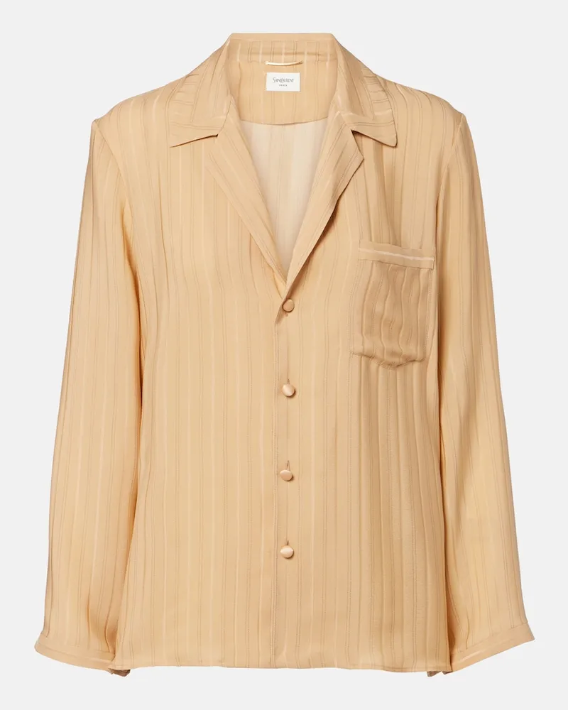 Saint Laurent Camicia in seta a righe Beige