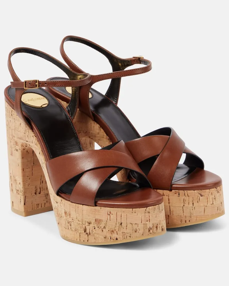 Saint Laurent Sandali Bianca 125 in pelle con plateau Marrone