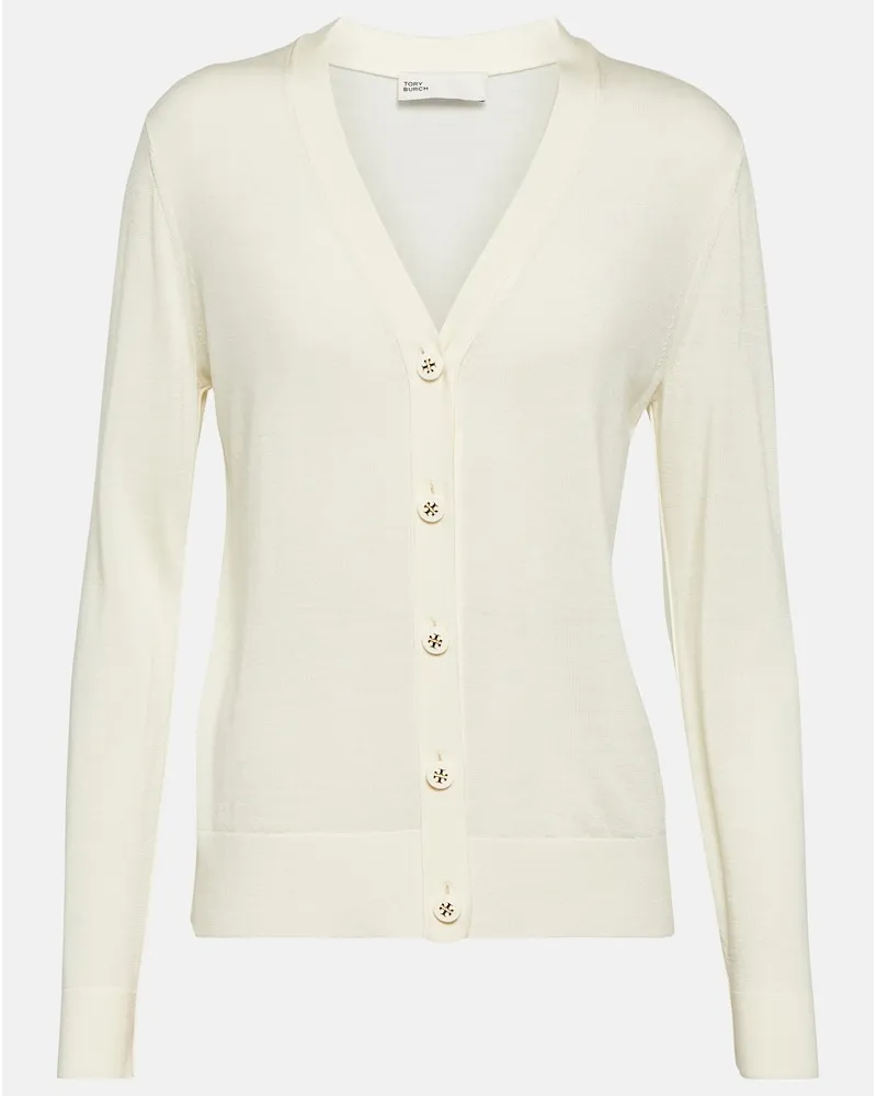 Tory Burch Cardigan Simone in lana e seta Bianco