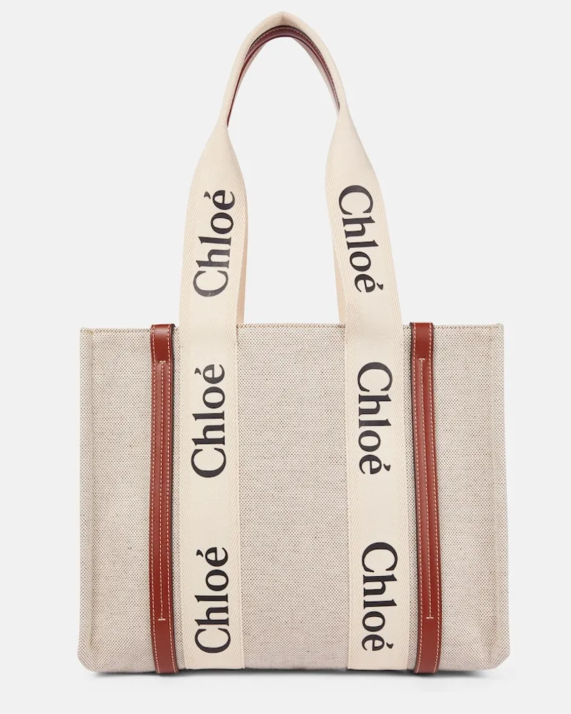 Chloé ChloÃ© Shopper Woody Medium in canvas Bianco