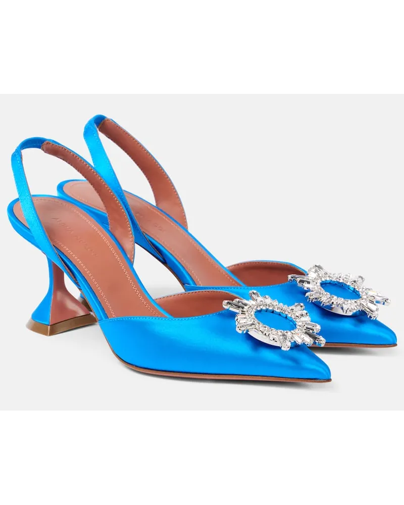 Amina Muaddi Pumps slingback Begum 70 in raso Blu