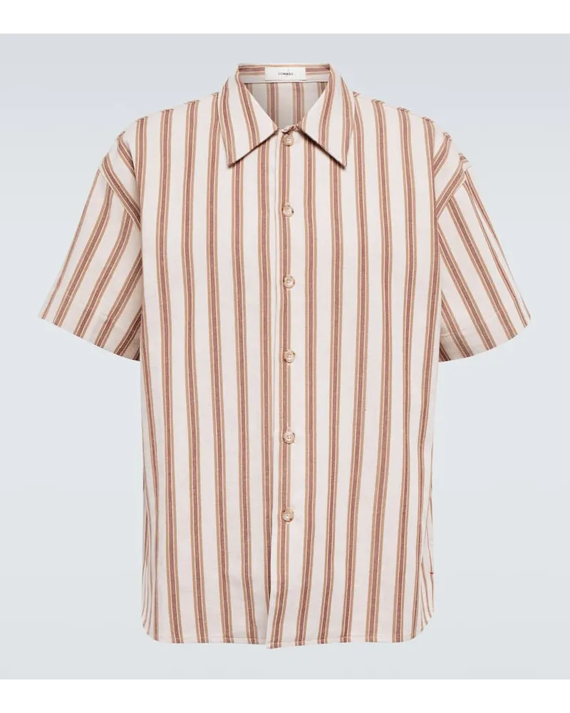 COMMAS Camicia in cotone e lino a righe Marrone
