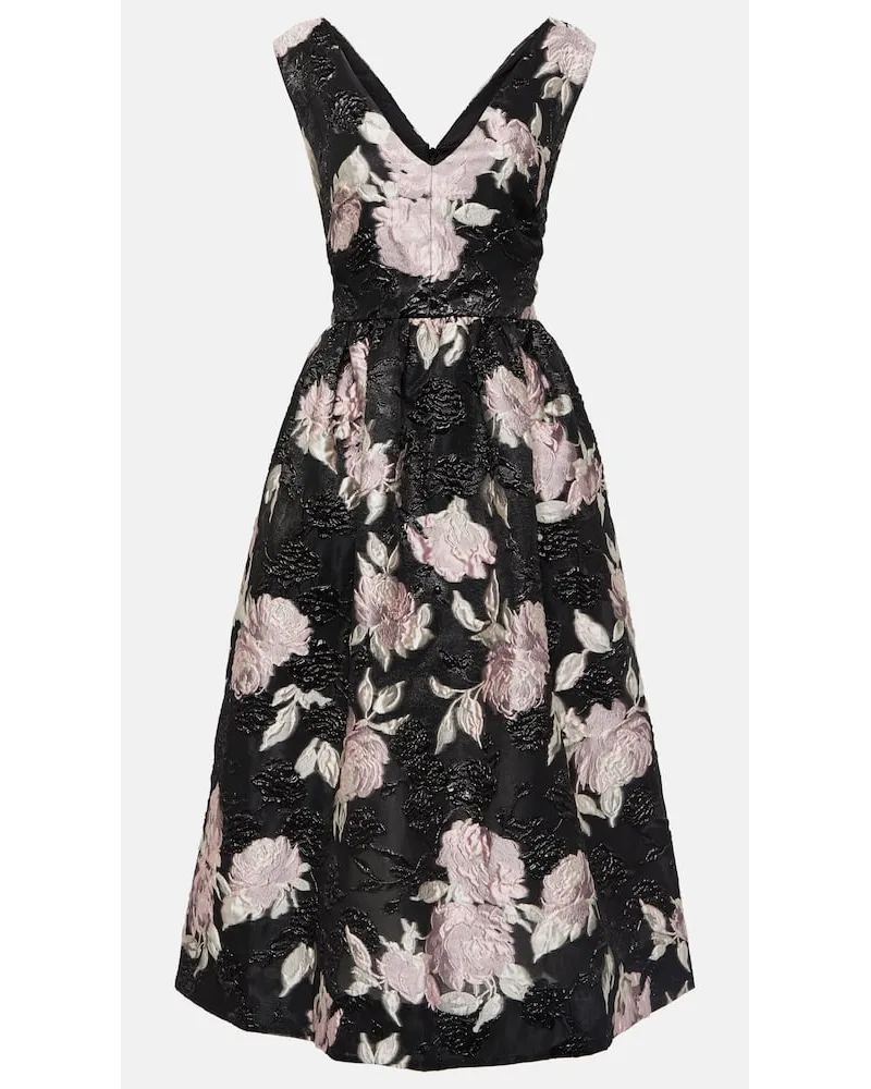 Monique Lhuillier Abito midi in jacquard con stampa Nero