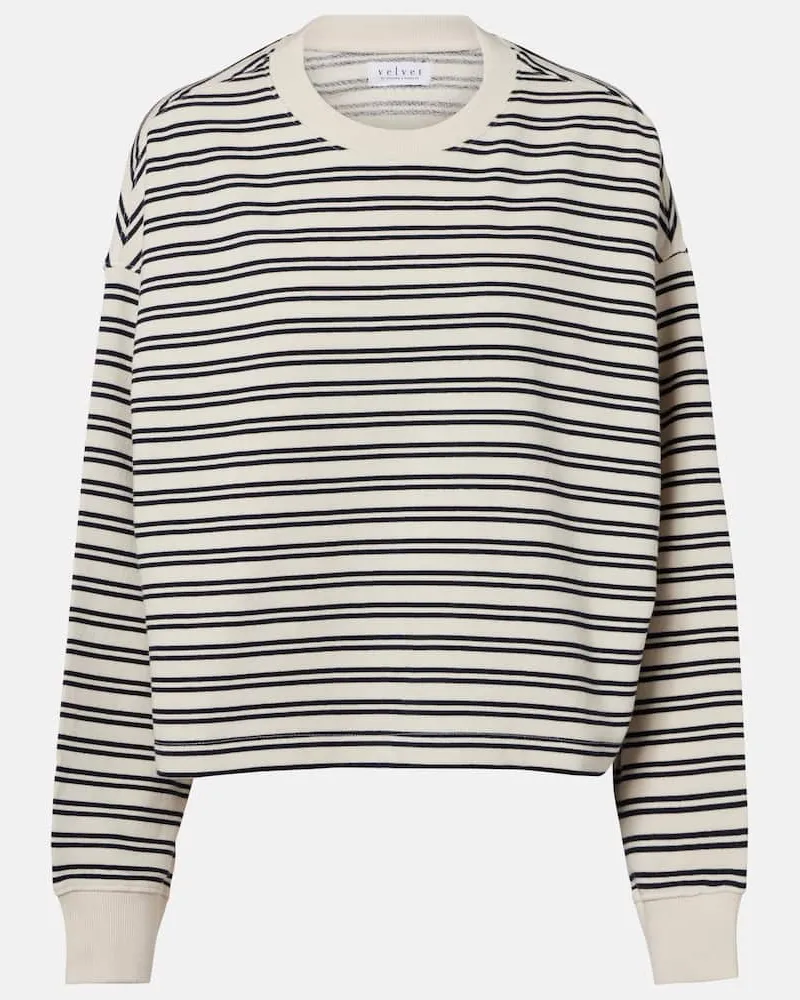 Velvet Felpa Isabelle in jersey di cotone a righe Bianco