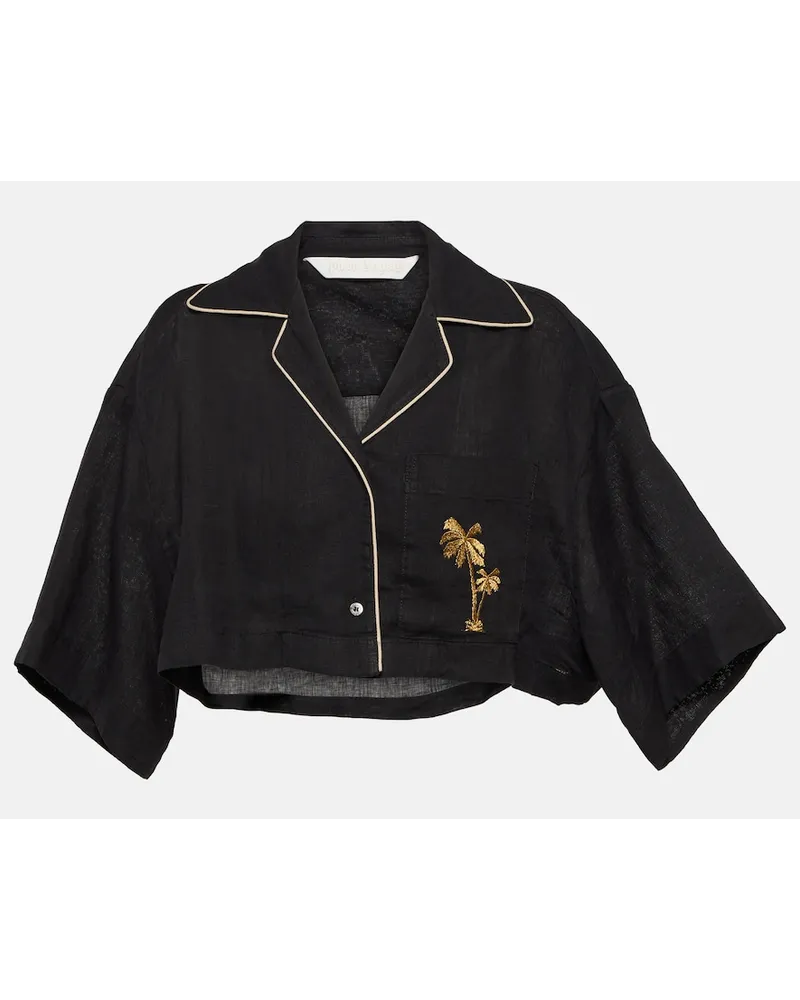 Palm Angels Camicia in lino cropped Nero