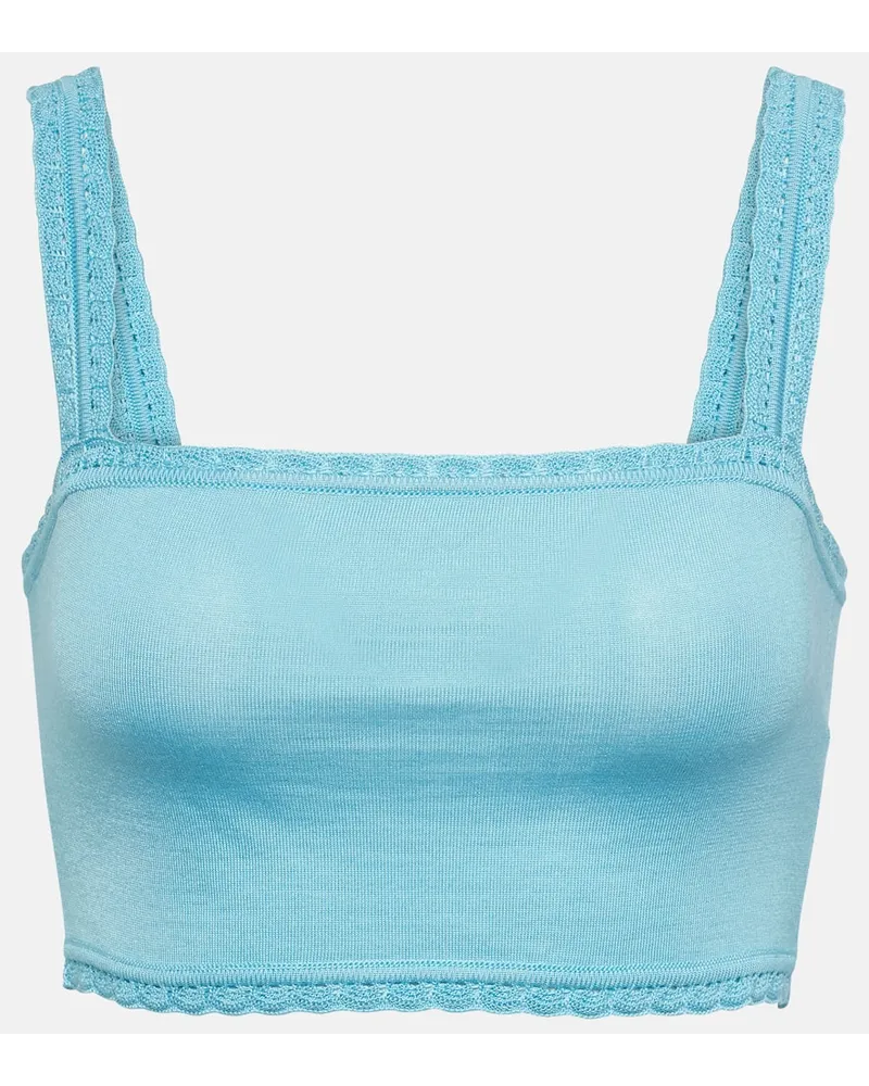 Dolce & Gabbana Top cropped in seta con pizzo Blu