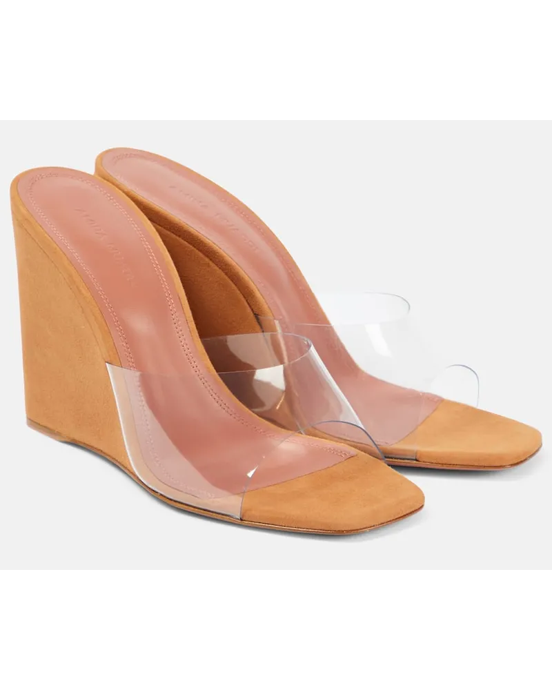 Amina Muaddi Mules Lupita Half Glass in PVC e suede Trasparente