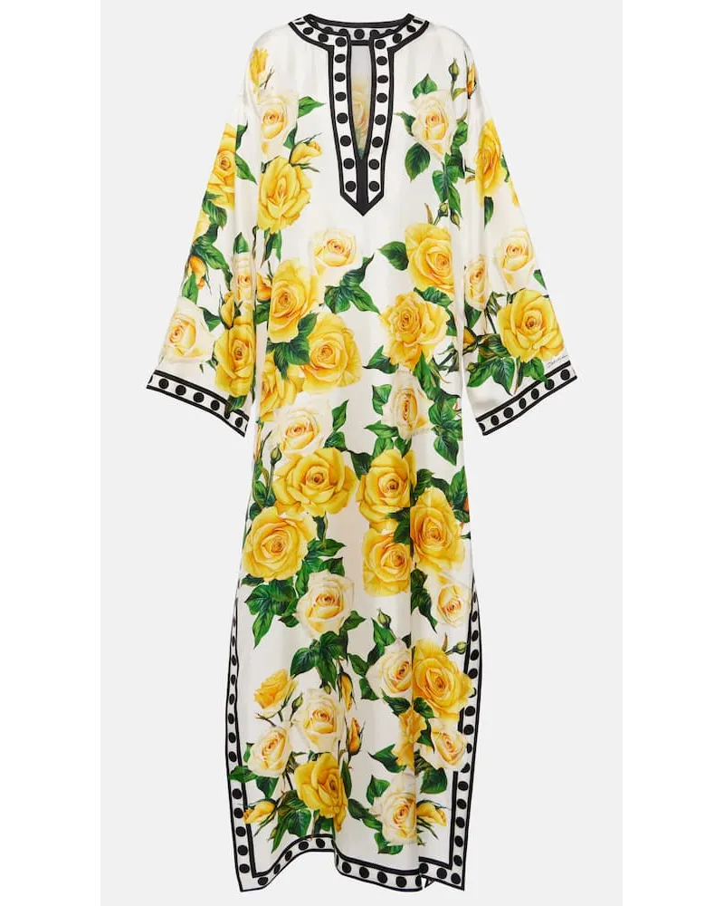 Dolce & Gabbana Caftano in seta con stampa Bianco