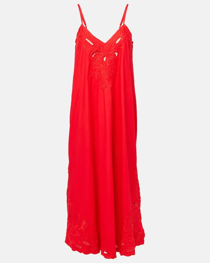 Juliet Dunn Abito midi in popeline di cotone Rosso