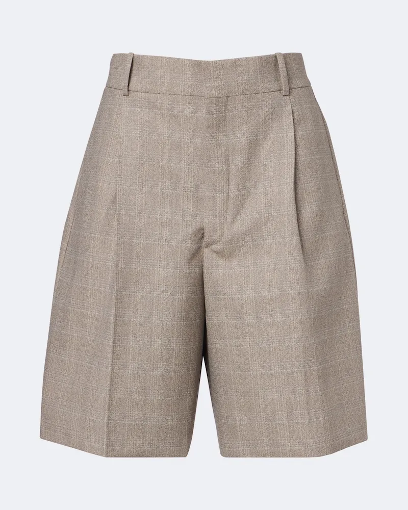 Bottega Veneta Bermuda in lana Principe di Galles Beige