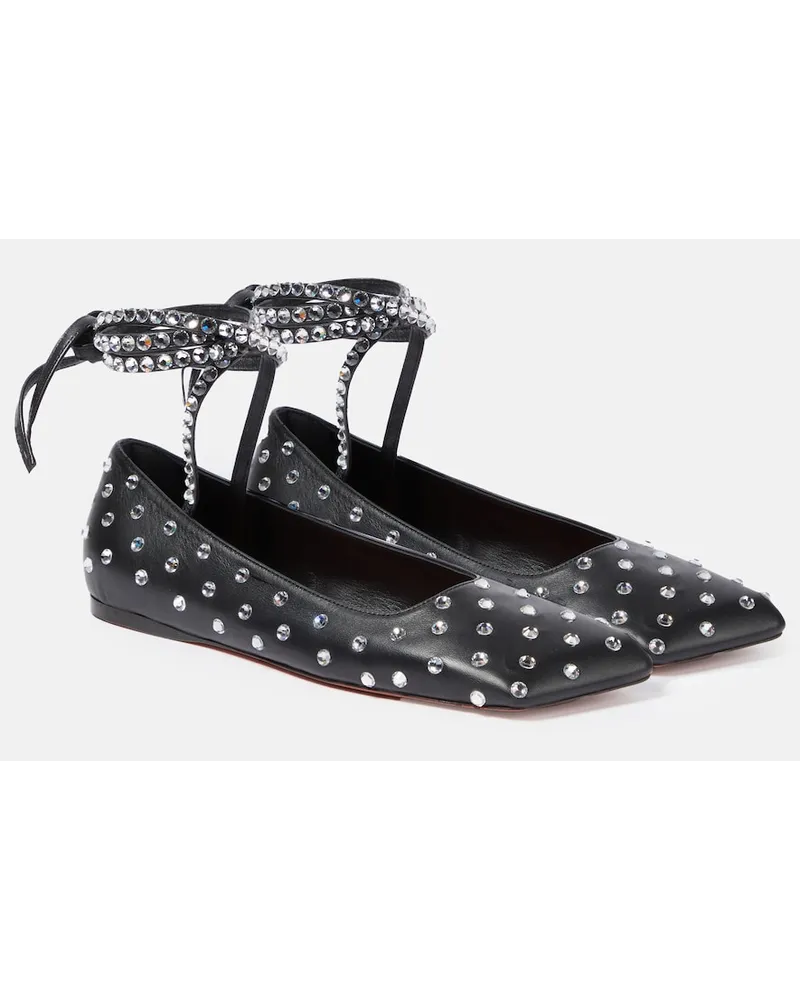 Amina Muaddi Ballerine Ane in pelle con cristalli Nero