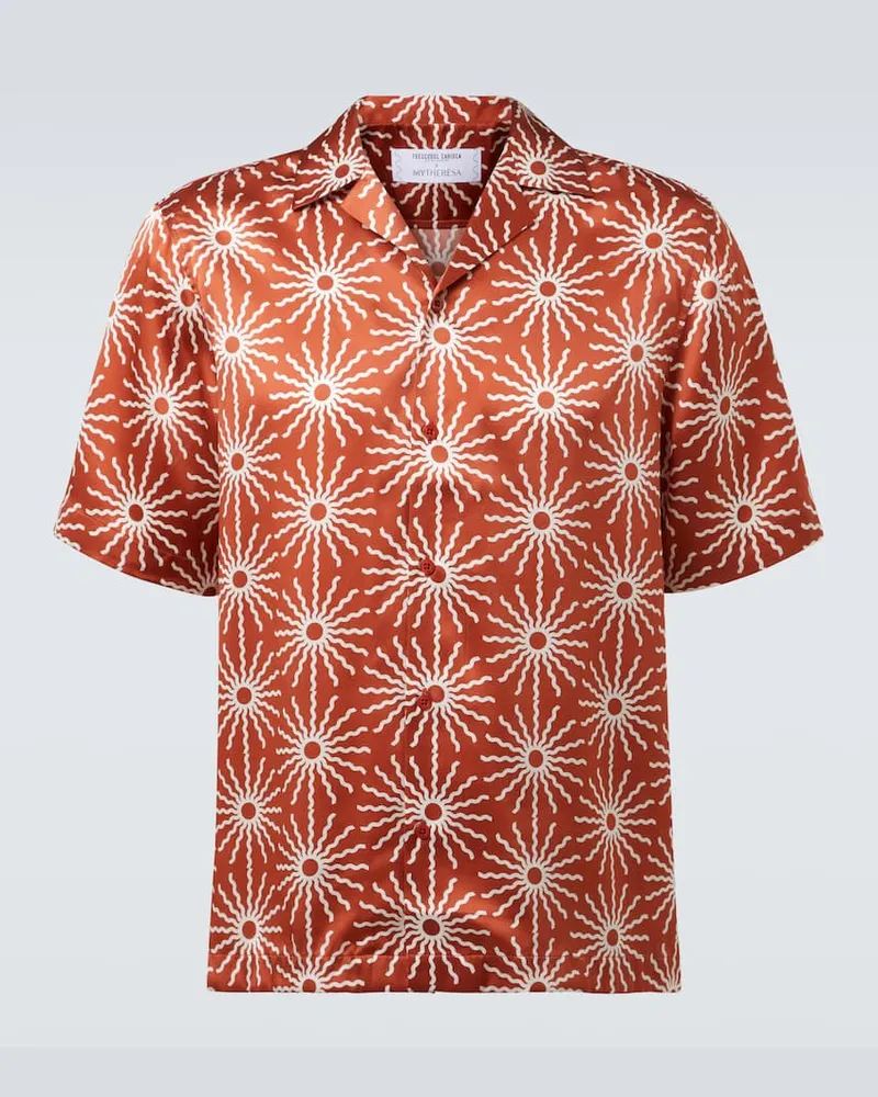 Frescobol Carioca Camicia bowling Roberto in seta con stampa Arancione