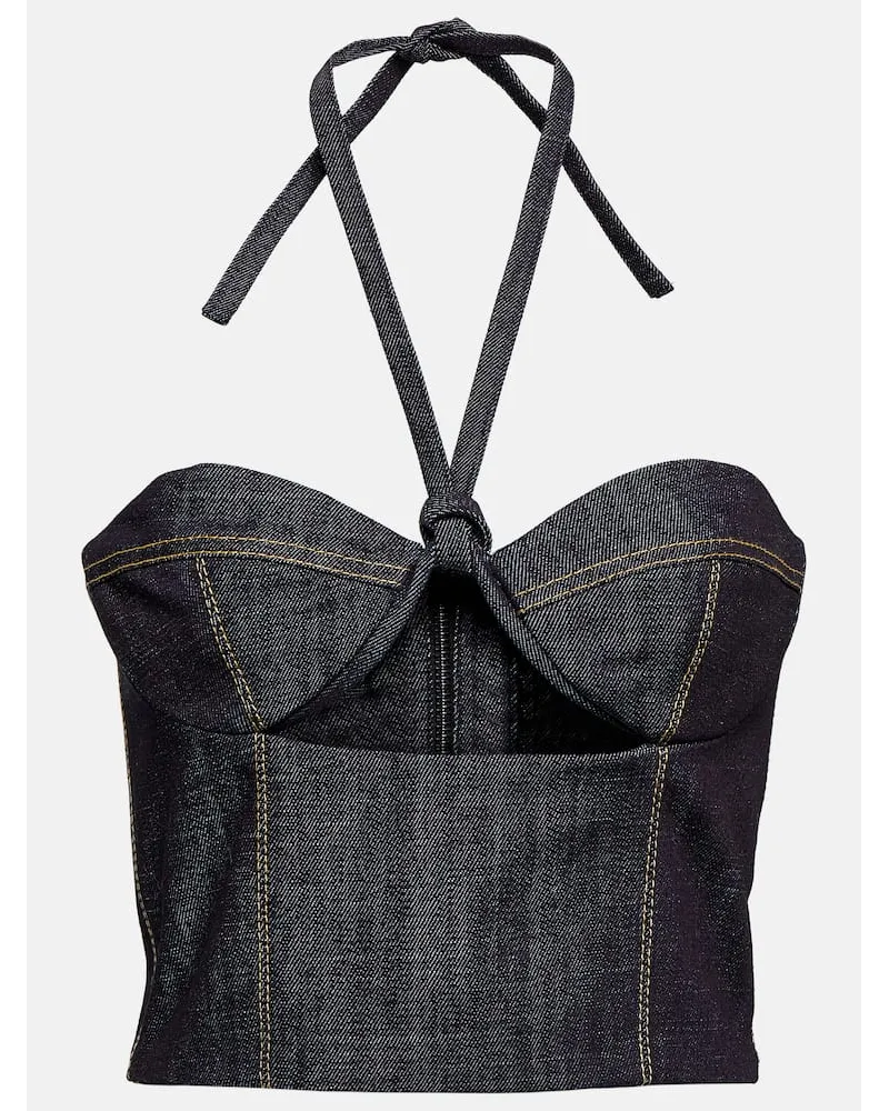 THE MANNEI Bustier Aspos in denim con cut-out Blu