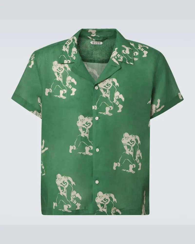 BODE Camicia Football Silhouette in lino con stampa Verde
