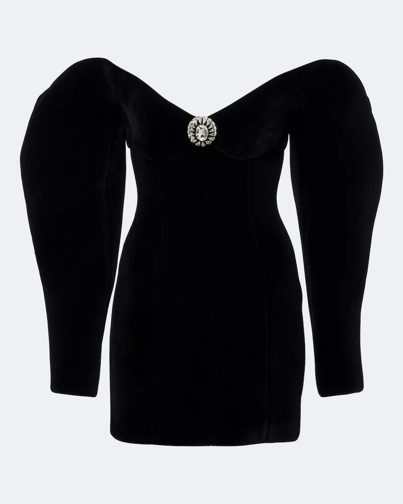 David Koma Abito corto in velluto off-shoulder Nero