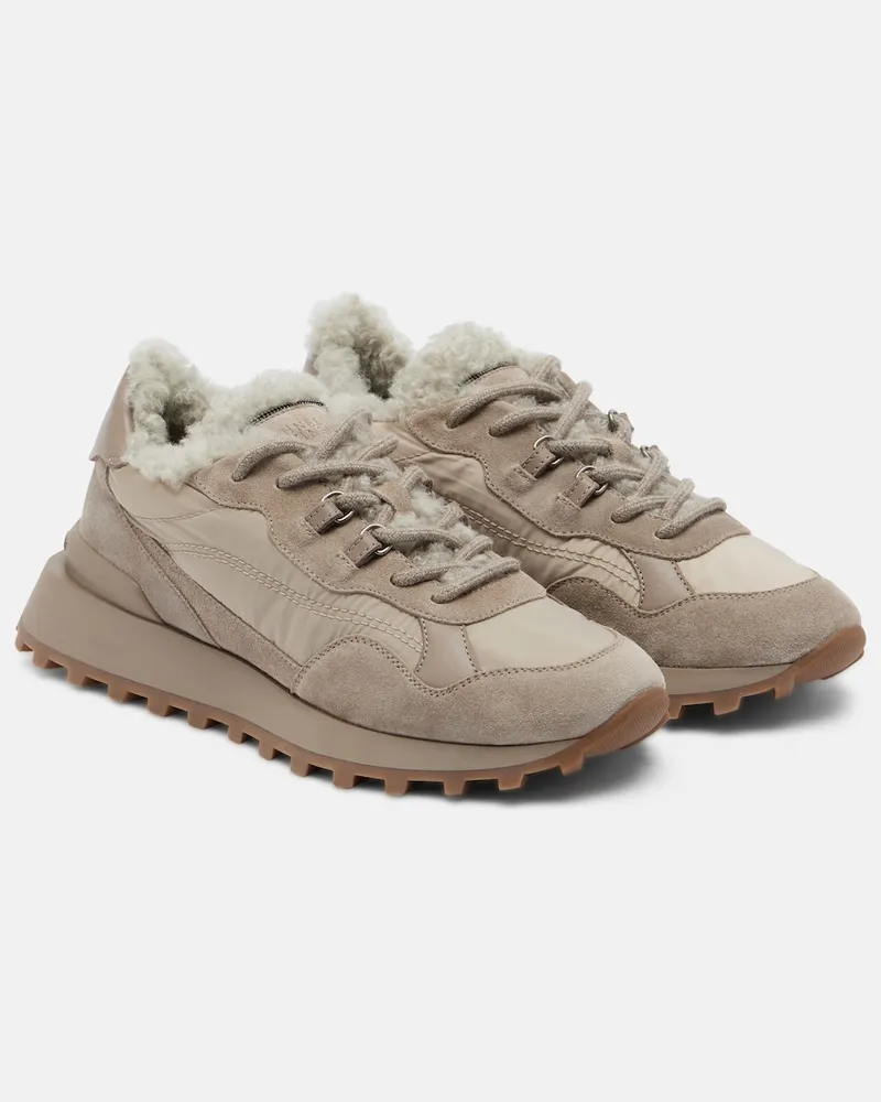 Brunello Cucinelli Sneakers con shearling Beige