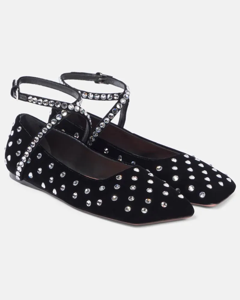 Amina Muaddi Ballerine Ane Crystal in velluto Nero