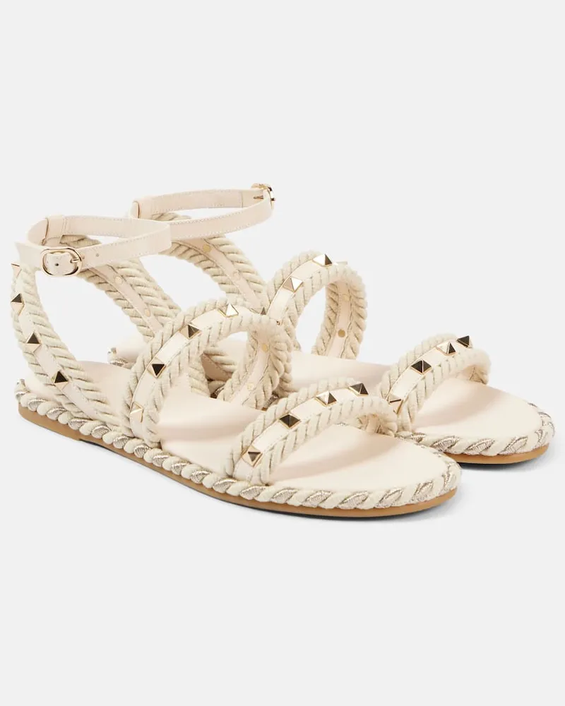 Valentino Garavani Sandali Rockstud Torchon con pelle Bianco