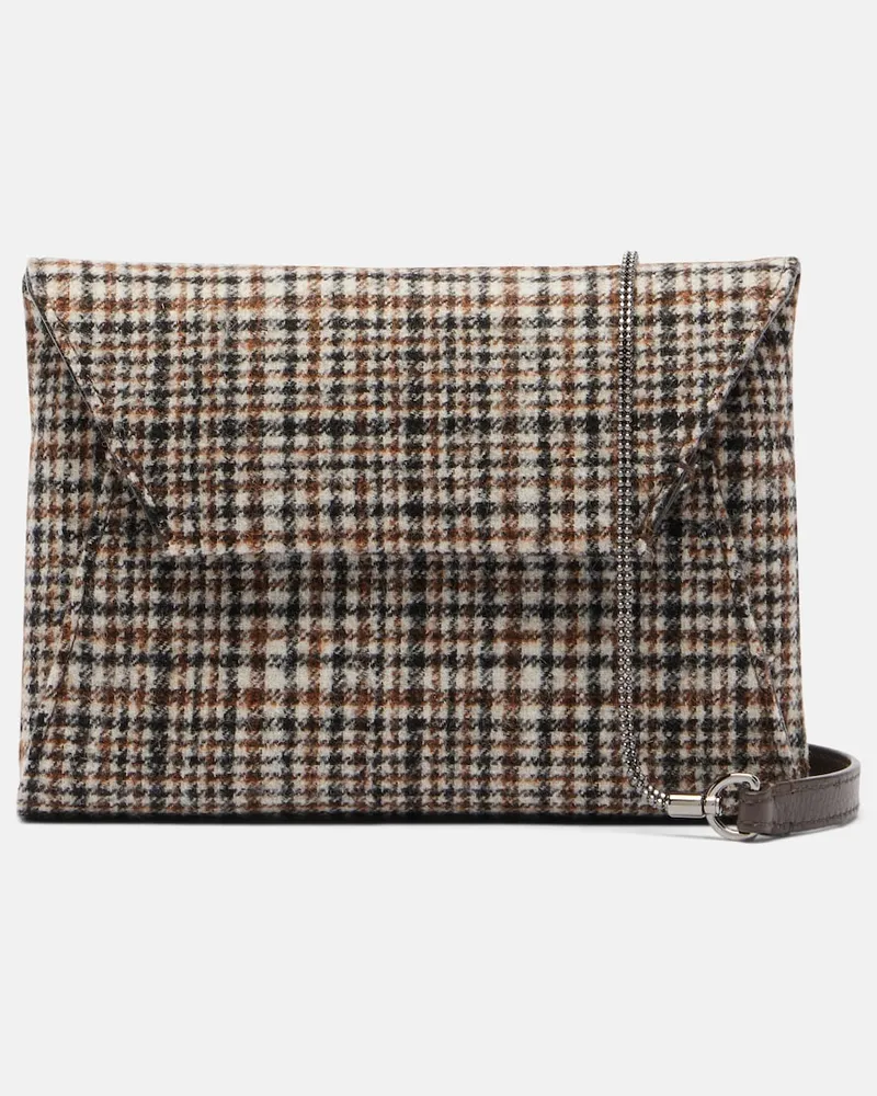Brunello Cucinelli Clutch Mini a quadri con monili Beige