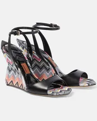 Missoni Sandali in pelle a zig-zag con zeppa Nero